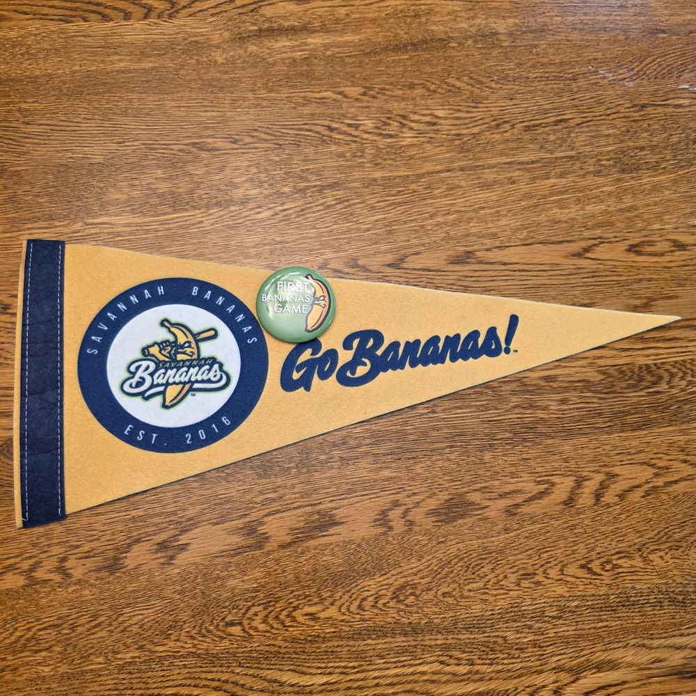 Savannah‎ Bananas Baseball Felt Pennant and First Bananas Game Pin Button Set